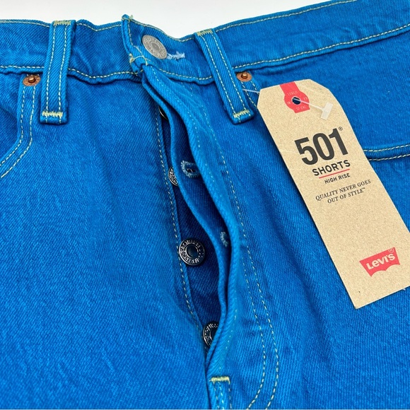 Levi's Women's 501 Vibrant Blue Denim Shorts High Rise Size 30R - Picture 3 of 10